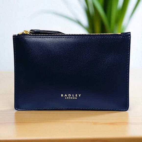 Radley London Navy Leather Zip Coin Purse With Gold Accents & Lined Interior - Picture 1 of 7